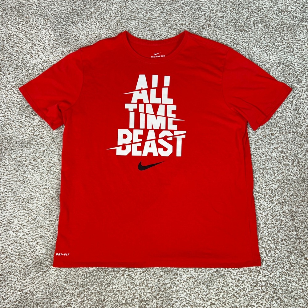 Nike Shirt Mens XXL Red Gym Short Sleeve Tee Sports Swoosh Dri Fit Athletic Gym